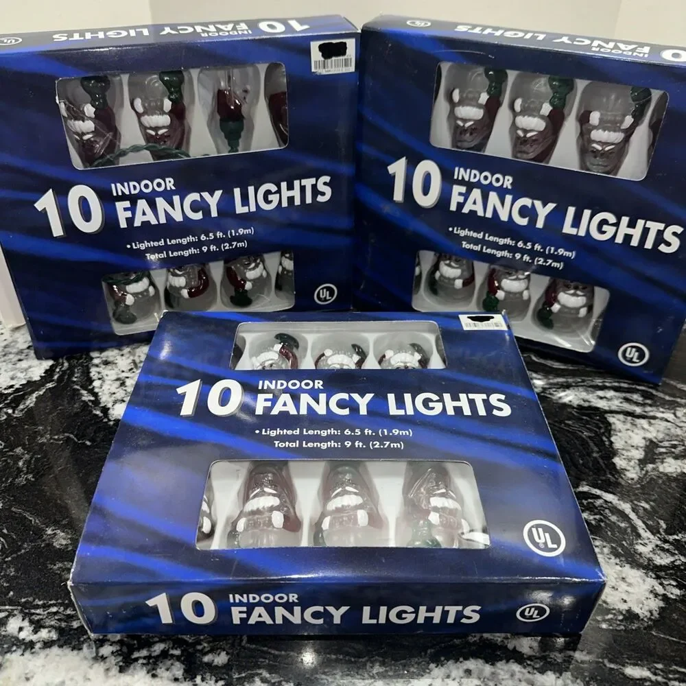 3 Boxes Indoor Fancy Christmas Lights String of 10 Santa Claus 6.5ft